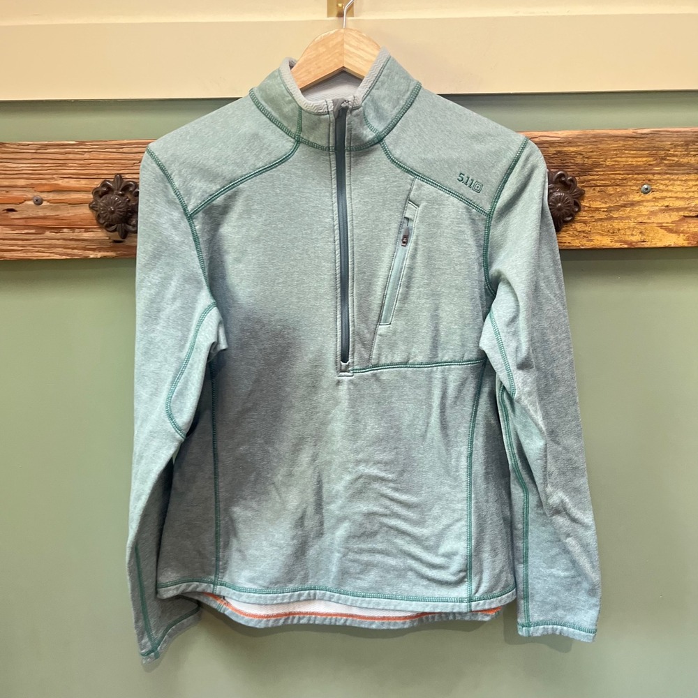 5.11 Tactical Women Medium Sage Green Heathered Quarter Zip Grid Fleece Pullover